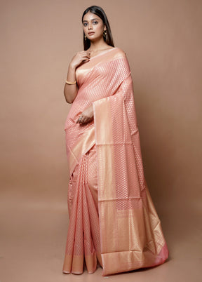 Pink Kora Silk Saree With Blouse Piece