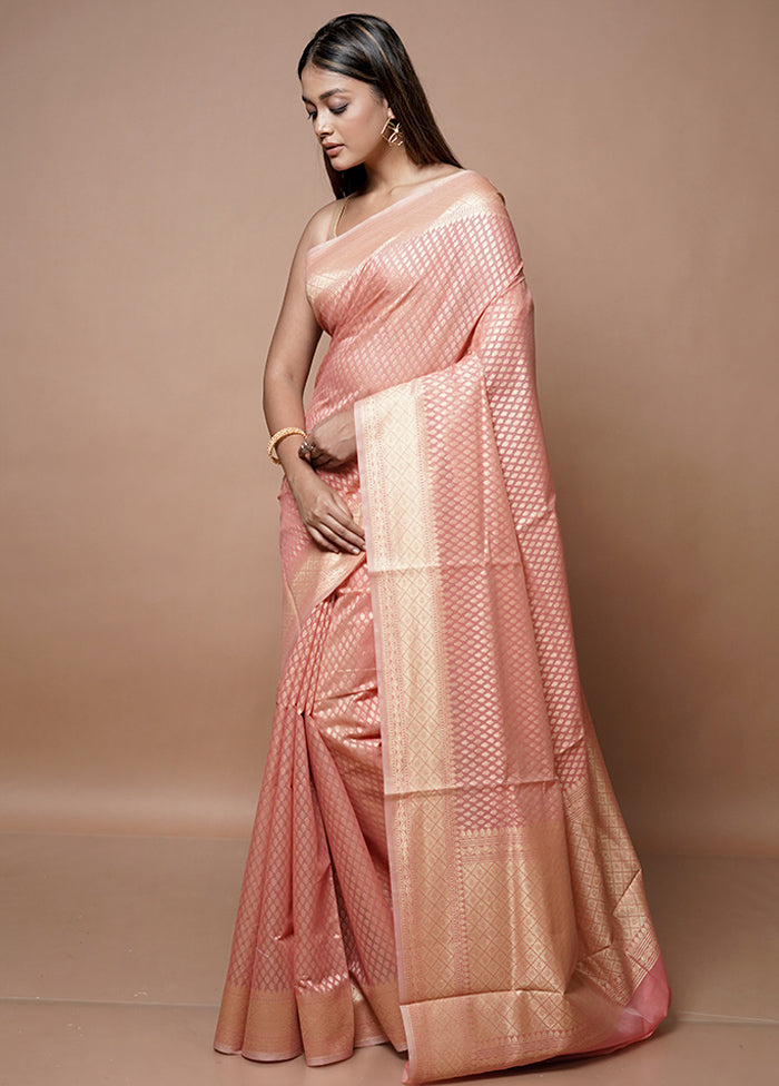 Pink Kora Silk Saree With Blouse Piece