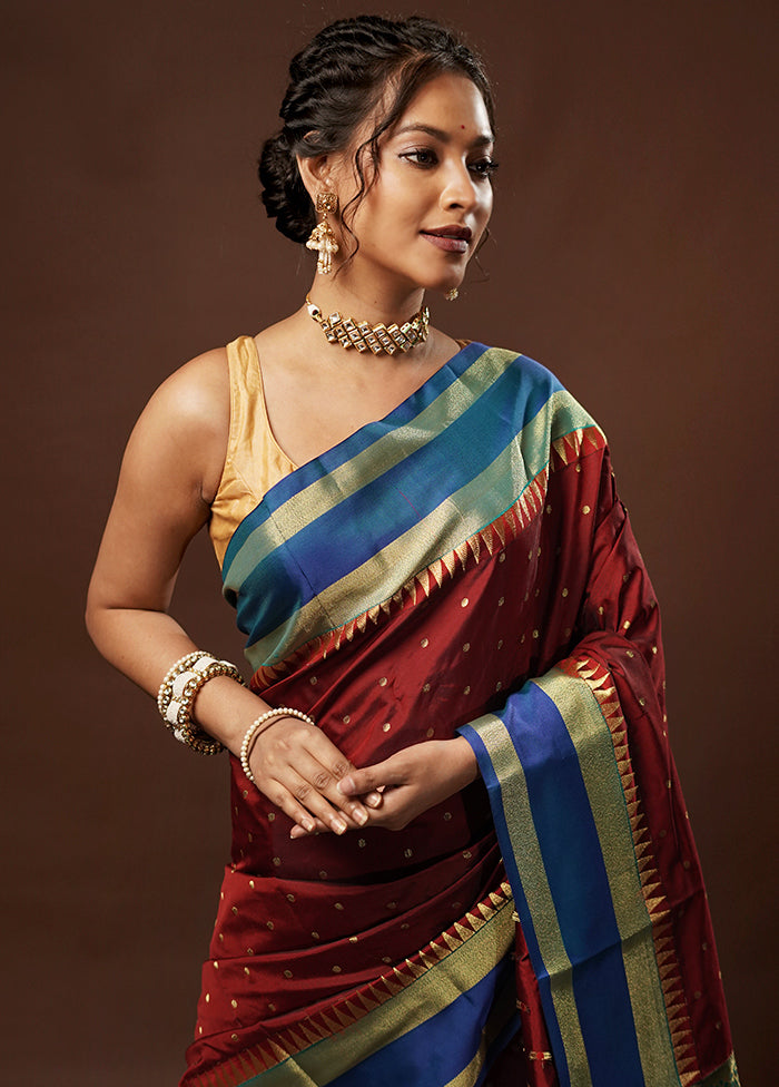 Maroon Kanjivaram Silk Saree With Blouse Piece