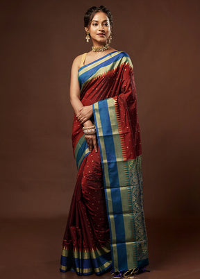 Maroon Kanjivaram Silk Saree With Blouse Piece