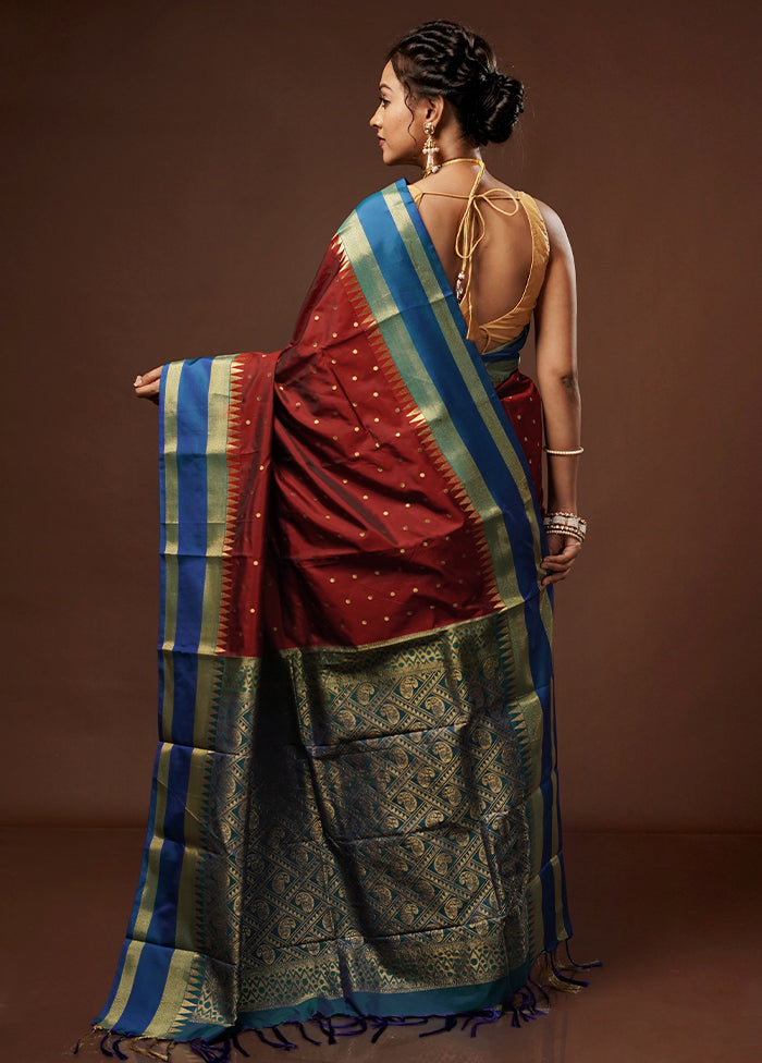 Maroon Kanjivaram Silk Saree With Blouse Piece - Indian Silk House Agencies