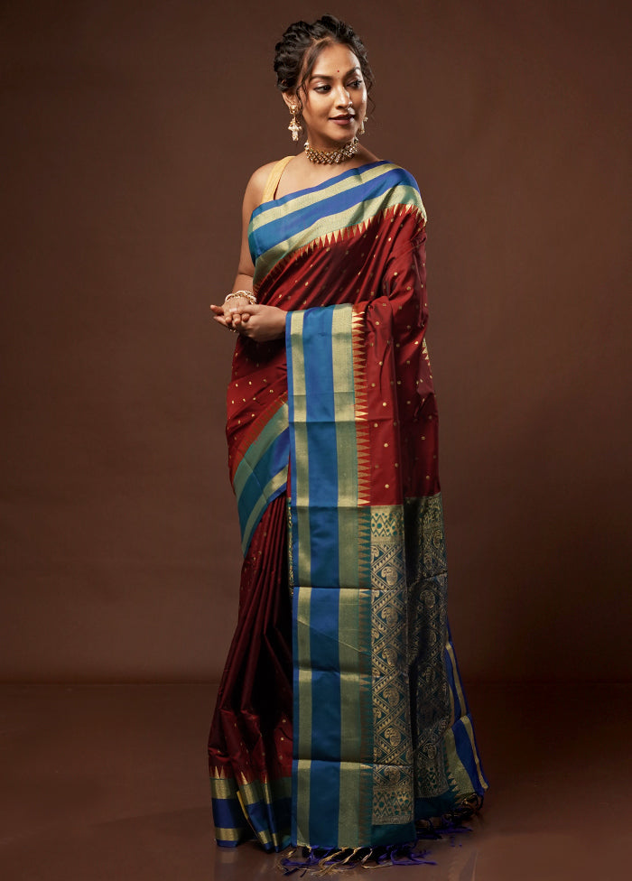 Maroon Kanjivaram Silk Saree With Blouse Piece