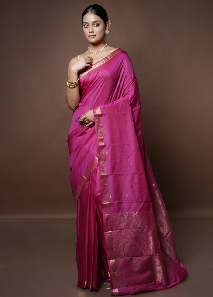 Pink Kanjivaram Silk Saree With Blouse Piece