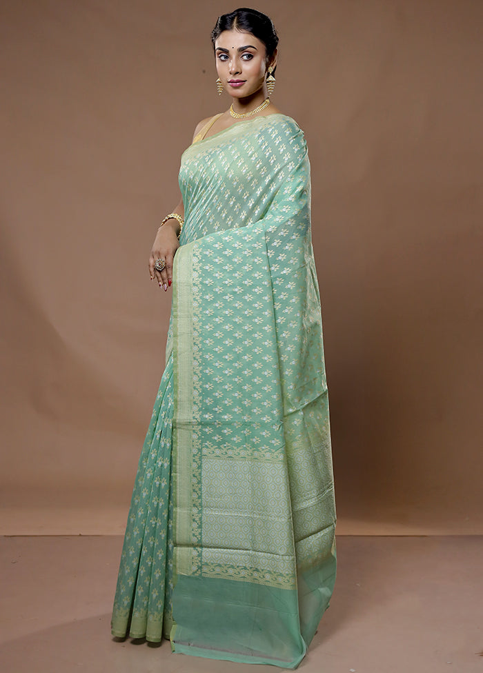 Green Pure Cotton Saree With Blouse Piece