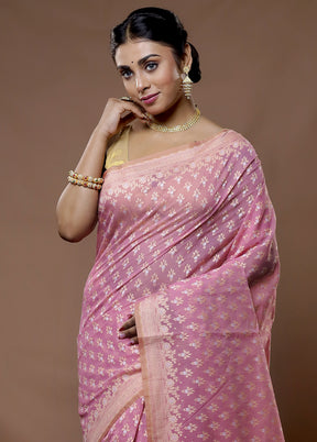 Pink Pure Cotton Saree With Blouse Piece