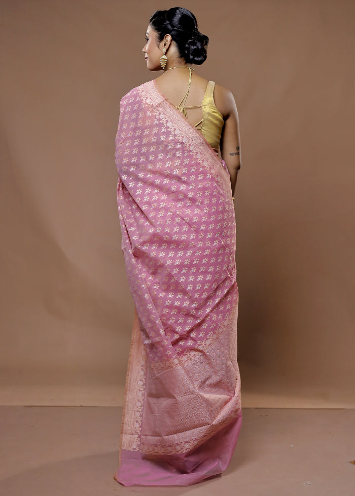 Pink Pure Cotton Saree With Blouse Piece