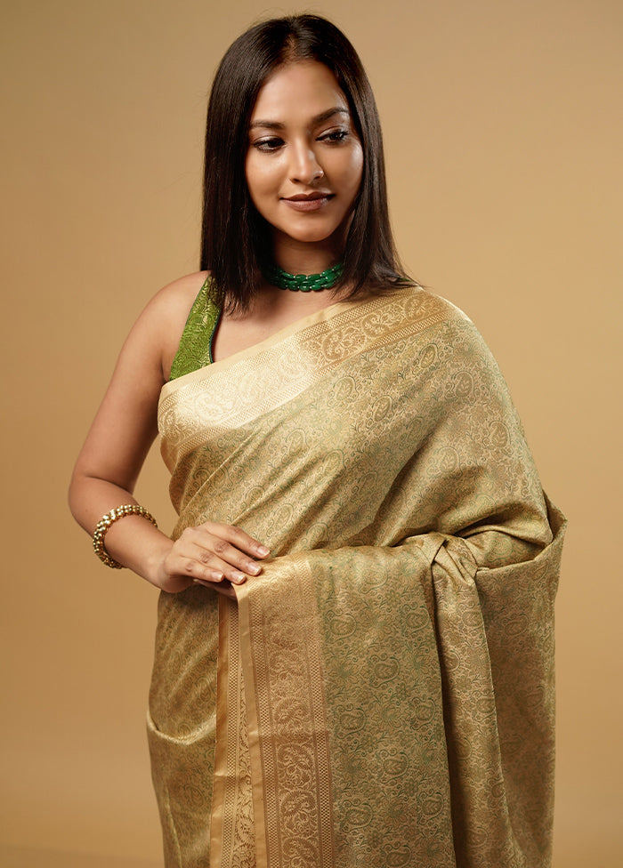 Cream Jamewar Banarasi Silk Saree With Blouse Piece - Indian Silk House Agencies