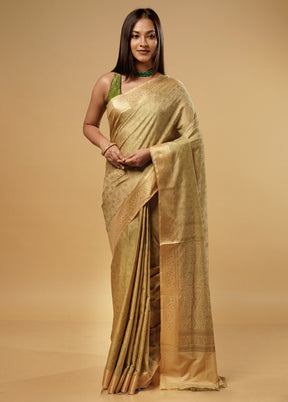 Cream Jamewar Banarasi Silk Saree With Blouse Piece