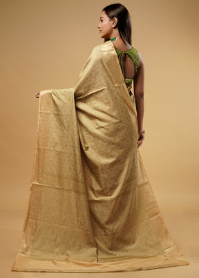 Cream Jamewar Banarasi Silk Saree With Blouse Piece