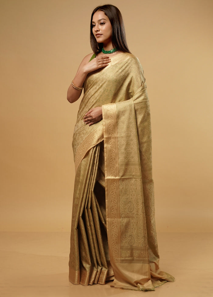 Cream Jamewar Banarasi Silk Saree With Blouse Piece
