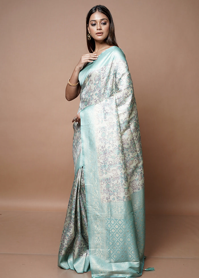 Blue Dupion Silk Saree With Blouse Piece