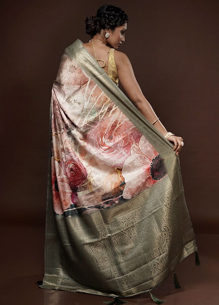 Pink Dupion Silk Saree With Blouse Piece