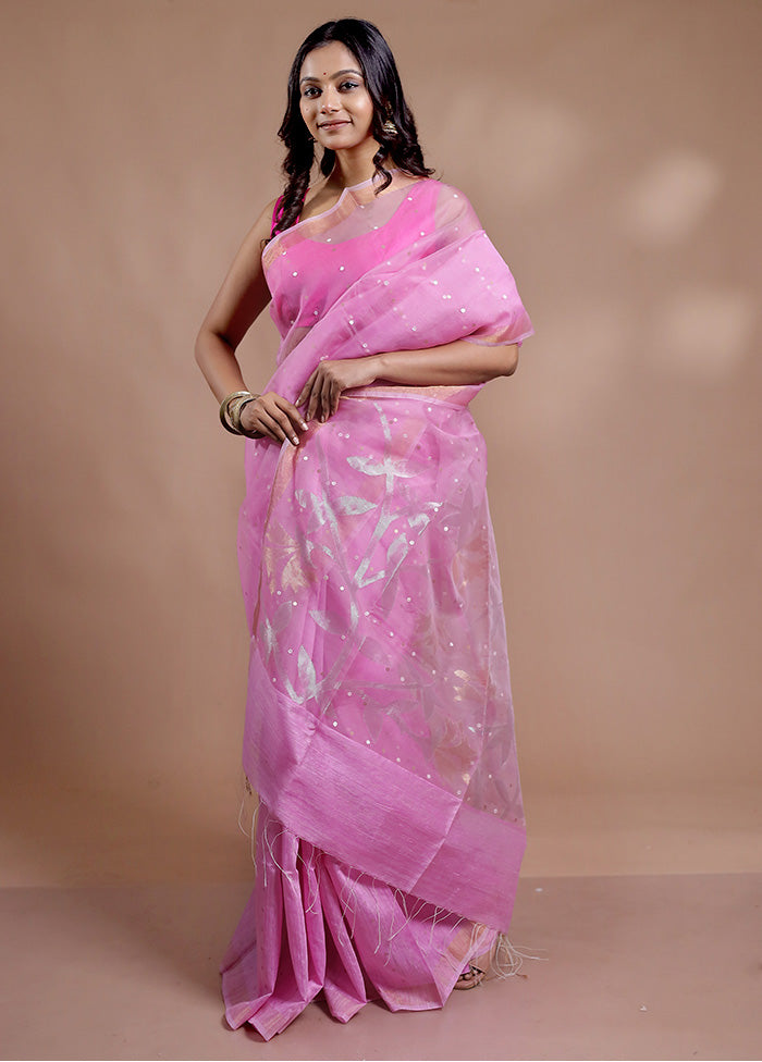 Pink Matka Pure Silk Saree With Blouse Piece