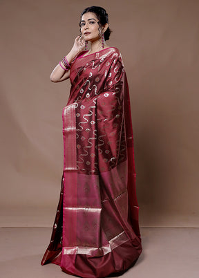 Maroon Uppada Silk Saree With Blouse Piece - Indian Silk House Agencies