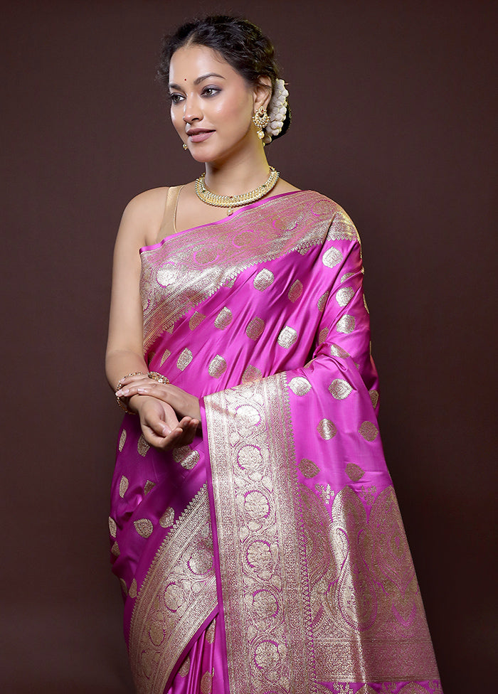 pink Banarasi Silk Saree With Blouse Piece