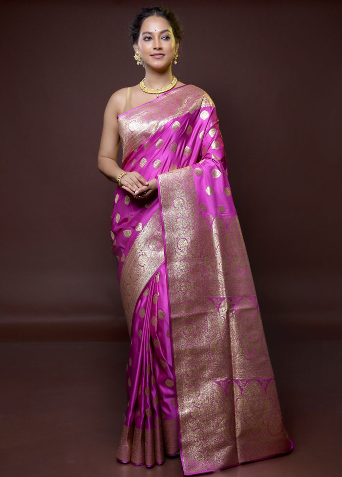 pink Banarasi Silk Saree With Blouse Piece