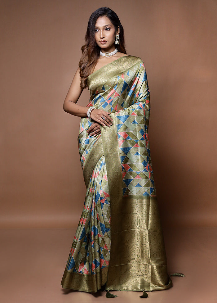 Green Dupion Silk Saree With Blouse Piece