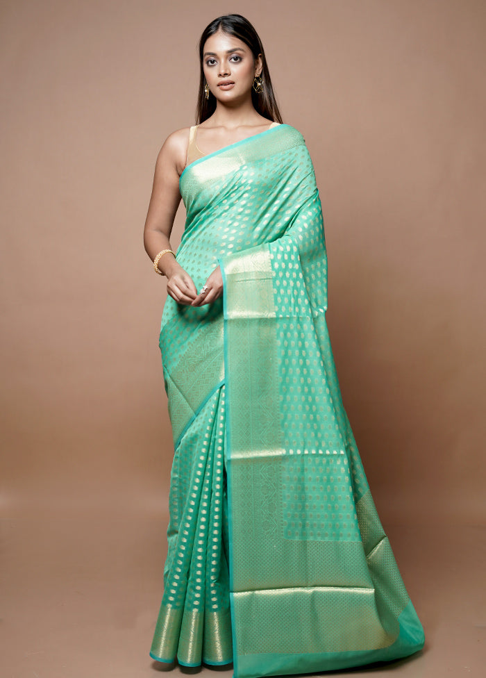 Blue Kora Silk Saree With Blouse Piece