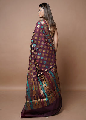 Maroon Kora Silk Saree With Blouse Piece