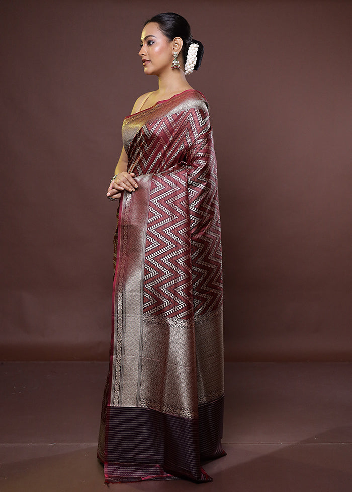 Maroon Uppada Silk Saree With Blouse Piece