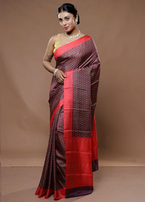 Purple Printed Pure Silk Saree With Blouse Piece