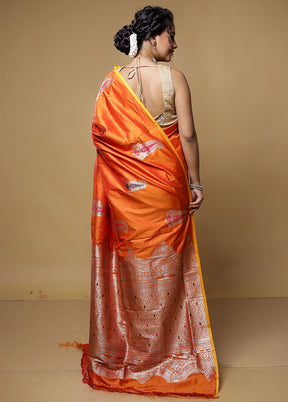 Orange Dupion Silk Saree With Blouse Piece