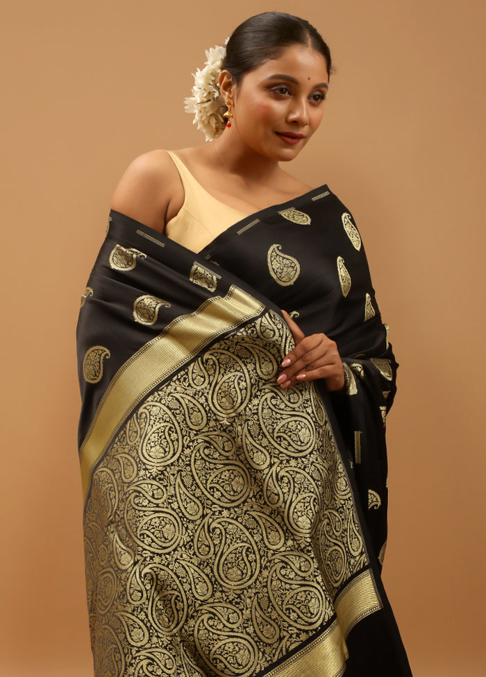 Black Banarasi Silk Saree With Blouse Piece