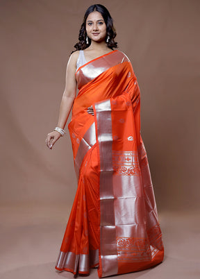 Orange Kanjivaram Silk Saree With Blouse Piece