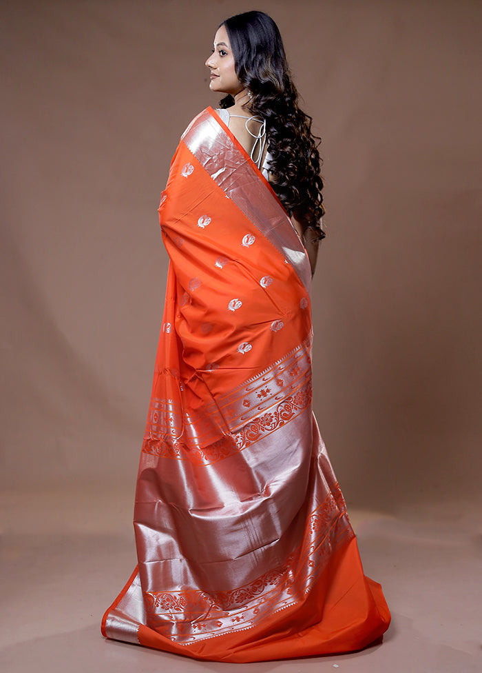 Orange Kanjivaram Silk Saree With Blouse Piece