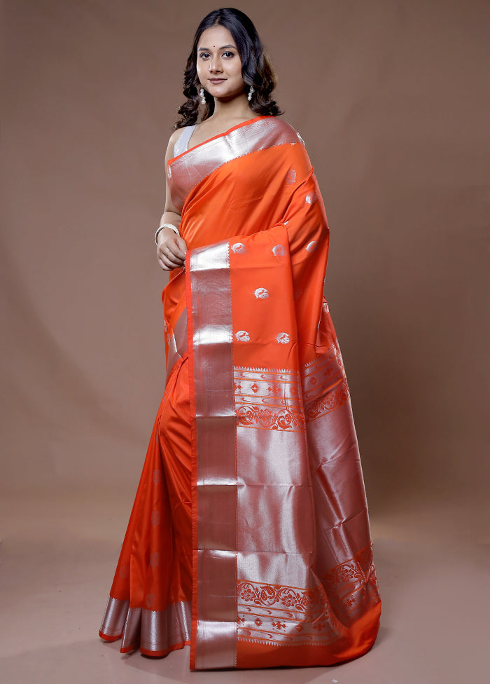 Orange Kanjivaram Silk Saree With Blouse Piece