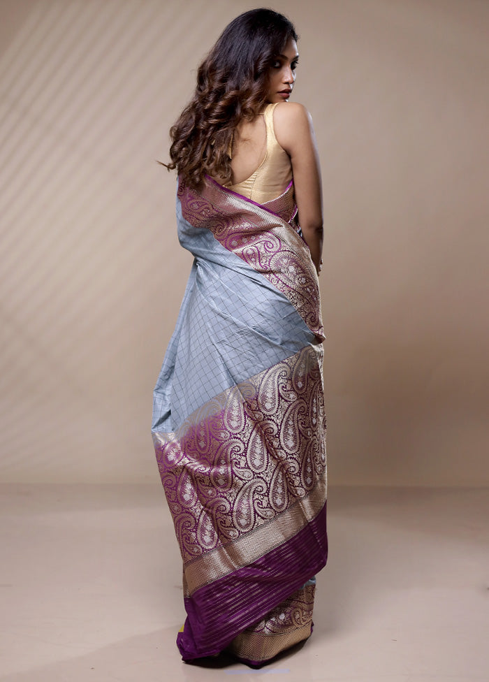 Grey Katan Pure Silk Saree Without Blouse Piece - Indian Silk House Agencies
