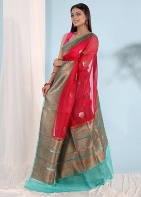 Red Kora Pure Silk Saree With Blouse Piece