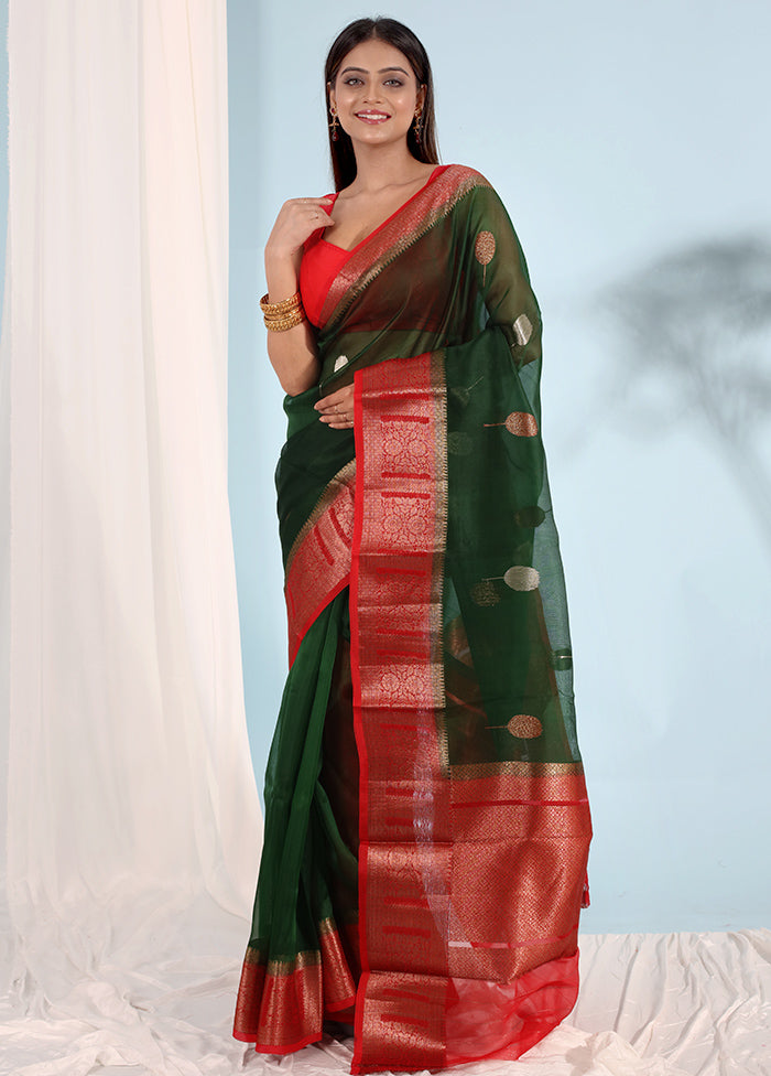 Green Kora Pure Silk Saree With Blouse Piece - Indian Silk House Agencies