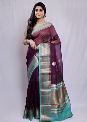 Maroon Kora Pure Silk Saree With Blouse Piece - Indian Silk House Agencies