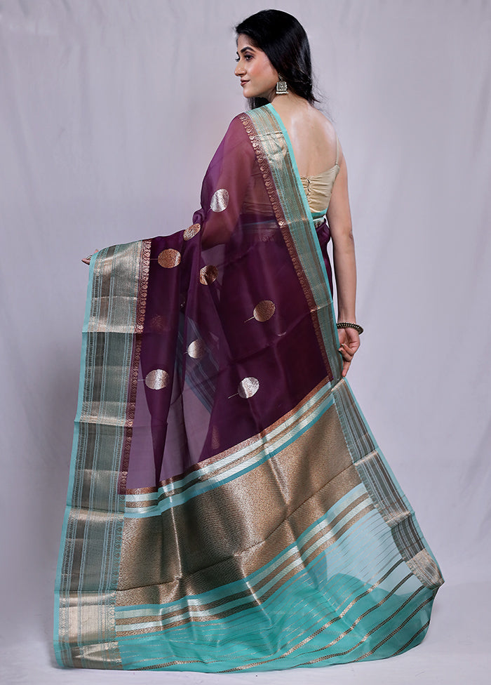 Maroon Kora Pure Silk Saree With Blouse Piece - Indian Silk House Agencies