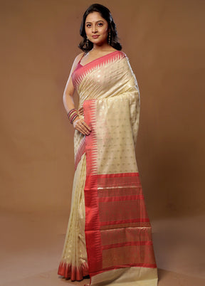 Cream Kora Silk Saree With Blouse Piece - Indian Silk House Agencies