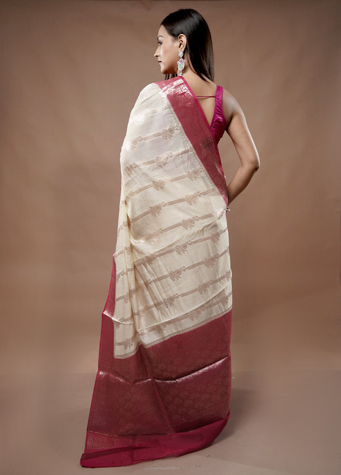 Cream Kora Silk Saree With Blouse Piece - Indian Silk House Agencies