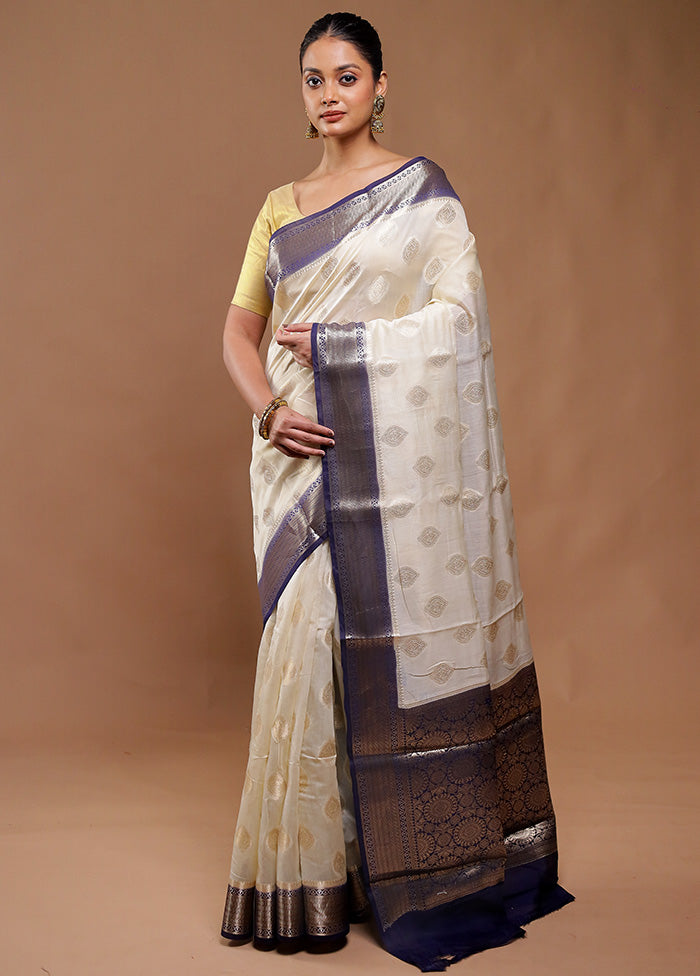 Cream Kora Silk Saree With Blouse Piece