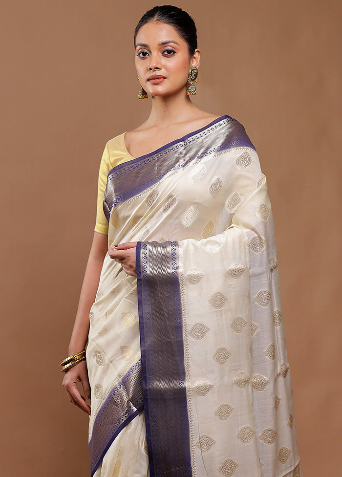 Cream Kora Silk Saree With Blouse Piece