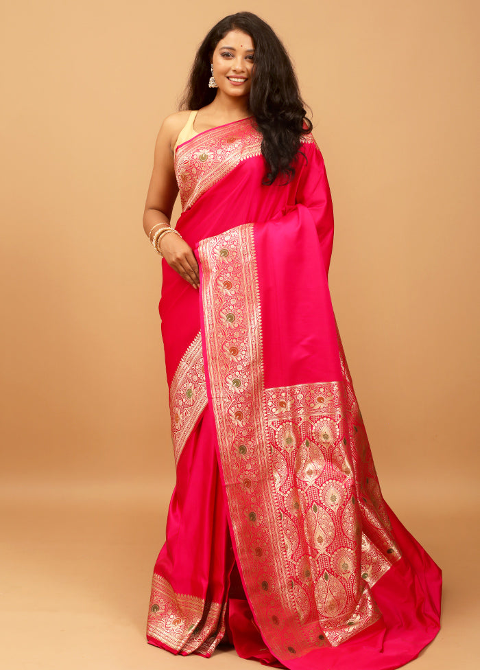 Pink Banarasi Silk Saree With Blouse Piece