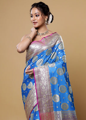 Blue Banarasi Silk Saree With Blouse Piece