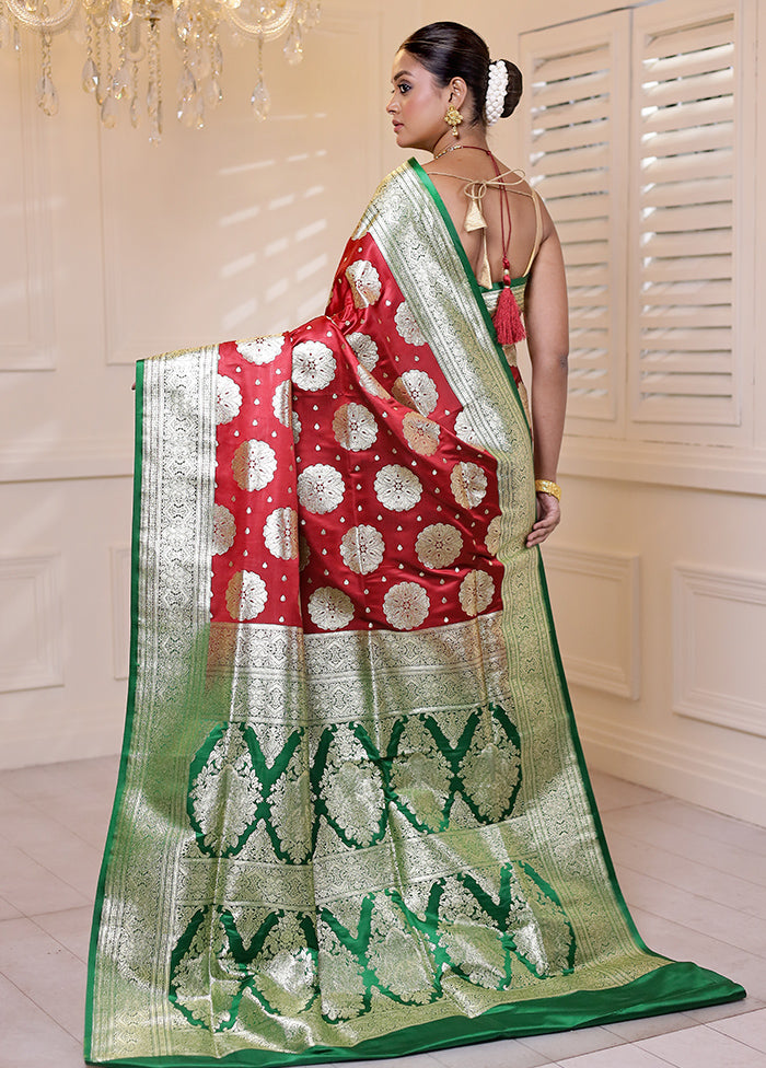 Red Banarasi Silk Saree With Blouse Piece