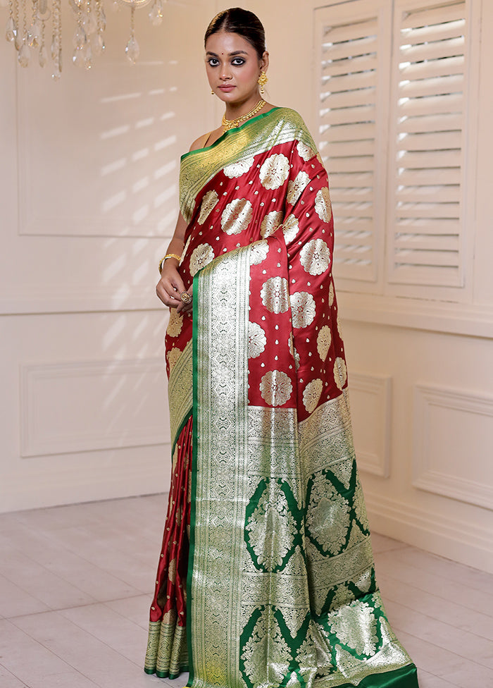 Red Banarasi Silk Saree With Blouse Piece