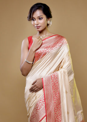 Cream Handloom Katan Pure Silk Saree With Blouse Piece