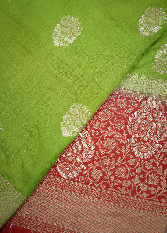 Green Dupion Silk Saree With Blouse Piece - Indian Silk House Agencies