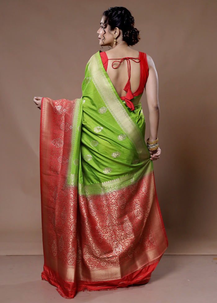 Green Dupion Silk Saree With Blouse Piece - Indian Silk House Agencies