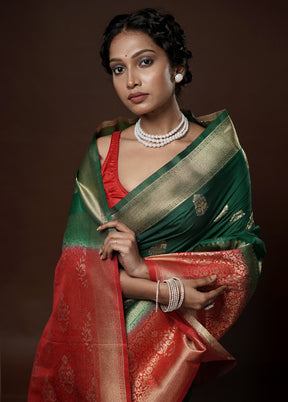 Green Dupion Silk Saree With Blouse Piece