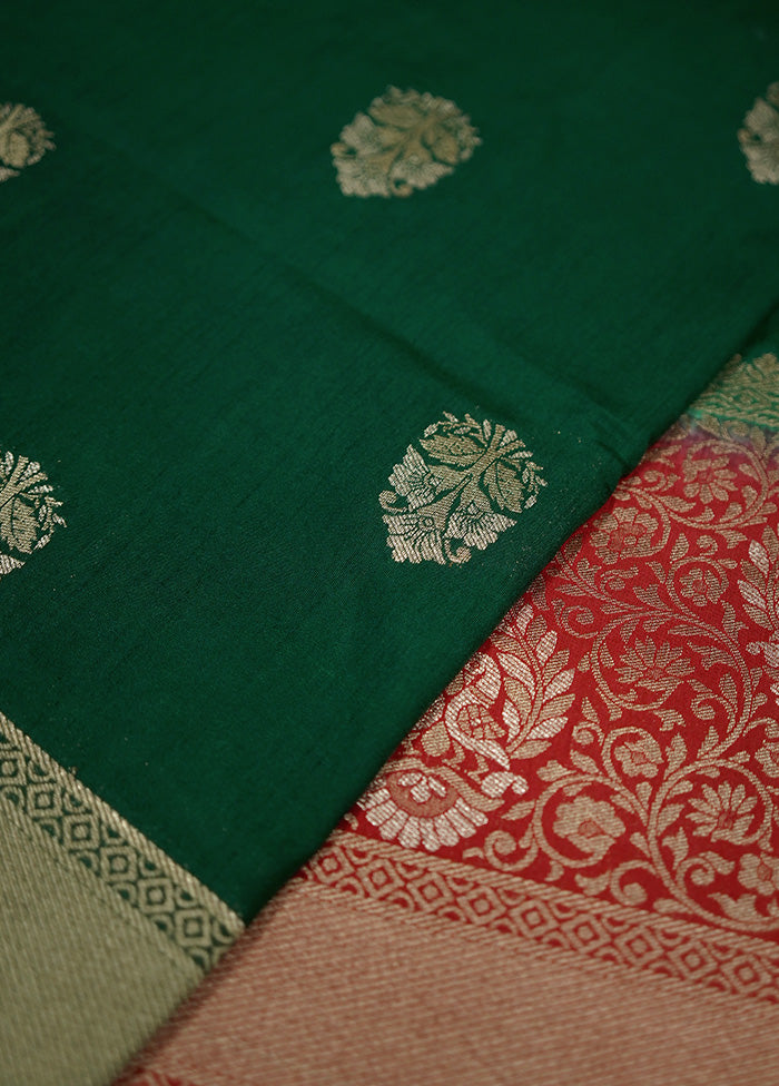 Green Dupion Silk Saree With Blouse Piece