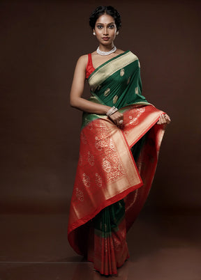 Green Dupion Silk Saree With Blouse Piece