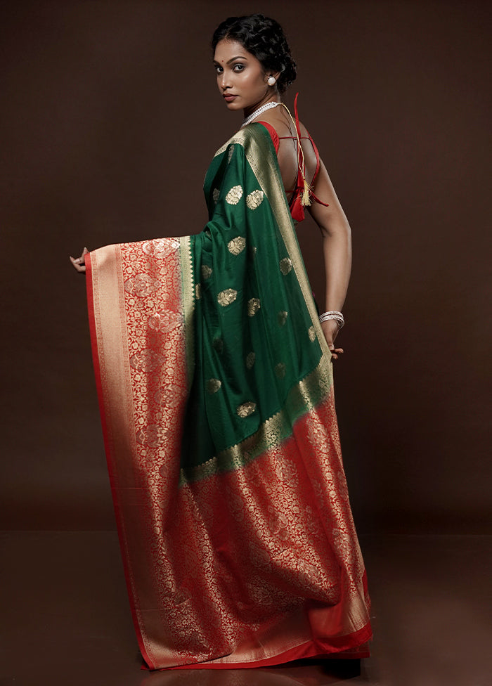 Green Dupion Silk Saree With Blouse Piece - Indian Silk House Agencies